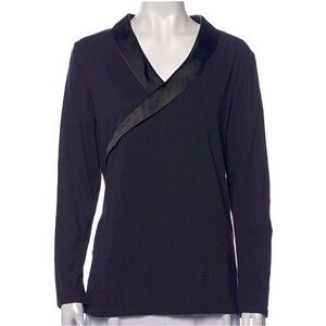 Temperley London Navy Blue Satin Collar  Long Sleeve Top Medium